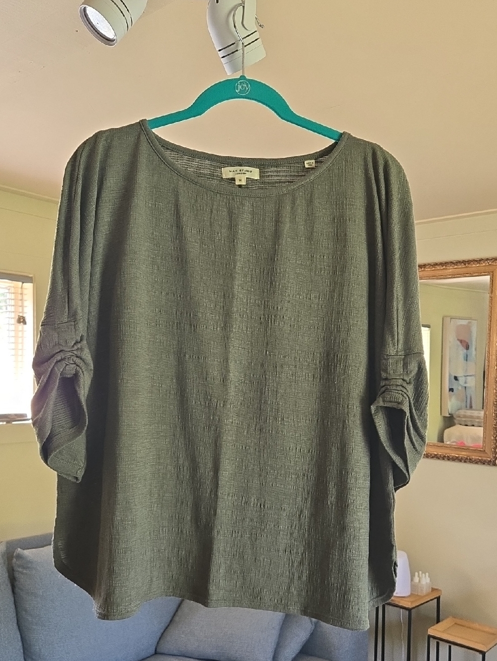 Max Studio Olive Green Textured Tunic Top